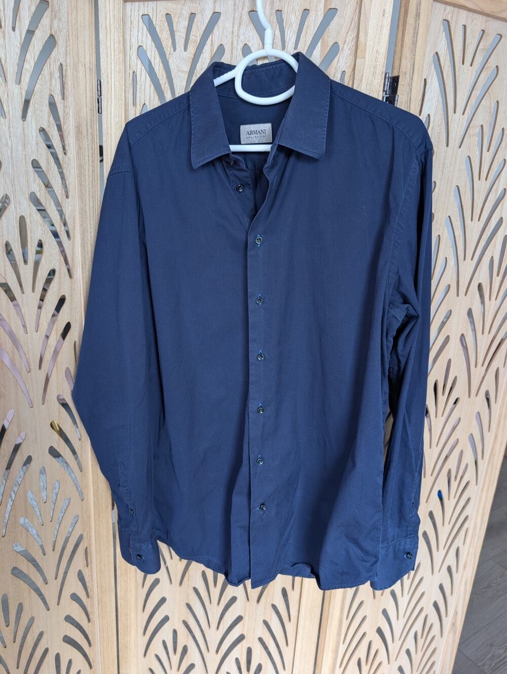 Armani Collezioni Men’s Button Up Shirt Navy Blue Cotton 16/36